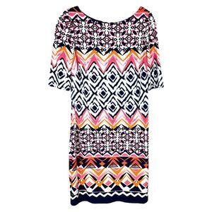 Vince‎ Camuto Size 4 Dress Shift Pink Navy Boat Neck Lined Stretch Knee 1511